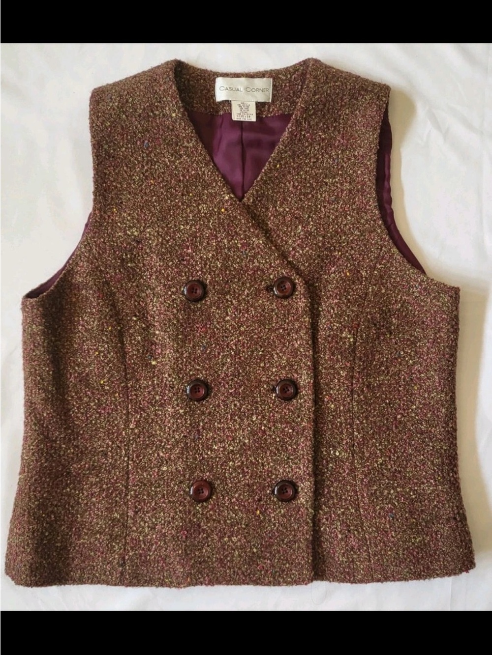 Vintage Y2K Casual Corner Brown Tweed Double-Breasted Vest with Multicolor